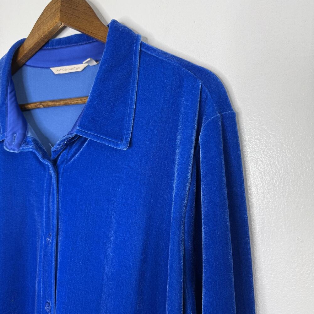 Soft Surroundings Shirt Womens 2X Blue Velvet Button Front Long Sleeve Tunic